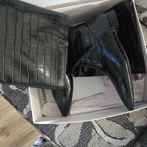 JustFab Glossy Black Croc-Pattern Boots